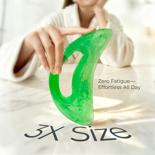 Image of Scienlodic Gua Sha Massage Tool with Handle (Resin) Larger Guasha Body Scraping Tool for Back Legs Neck Massage, Lymphatic Drainage, Cellulite Remove - Large Green