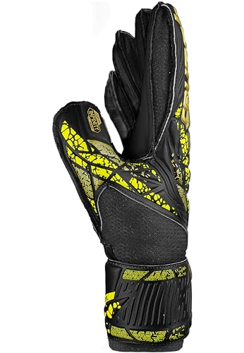 Reusch Attrakt Infinity Finger Support Junior Goalkeeper Gloves for Children Ideal for Artificial Grass Black/Gold/Yellow, 8 - Image 3