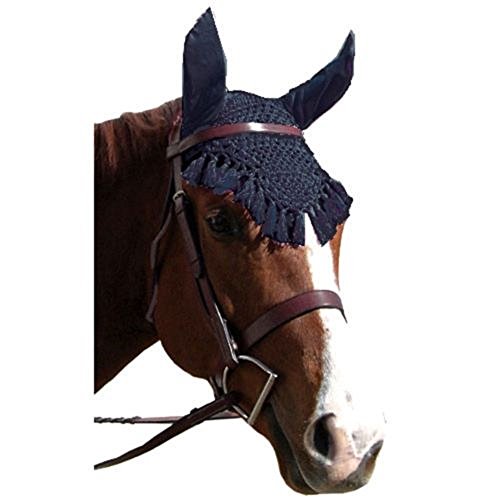 Horze Fringe Black Mesh Fly Bonnet/Veil with Ears. No Halter Needed! (Yearling or Pony)