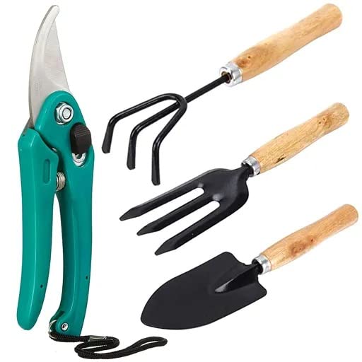 Mittilyst 4Pcs Gardening Hand Tool Kit for Home Gardening (Trowel, Fork, Rake, Flower Cutter)-image-1