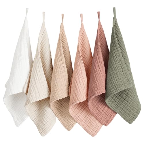 Image of Konssy 6 Pack Baby Muslin Washcloths for Unisex 100% Cotton Wash Cloth Set for Baby Face Body Comfy and Soft for Newborn Infants Kids Girls and Boys