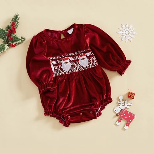 My First Christmas Baby Girl Bubble Romper Long Sleeve Crewneck Jumpsuit Baby Santa Outfit Newborn Clothes2