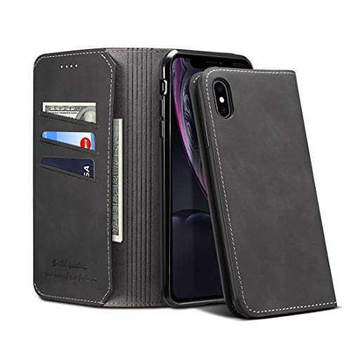 Coque à rabat iPhone XR finition cuir noir et coque interne souple