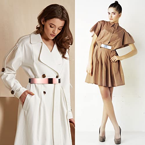 Handepo 4 Pcs Women Mirror Waist Belt Metal Stretch Dress Belts Plated Obi Band Waistband Elastic for Women Metallic Mirror, 4 Colors4