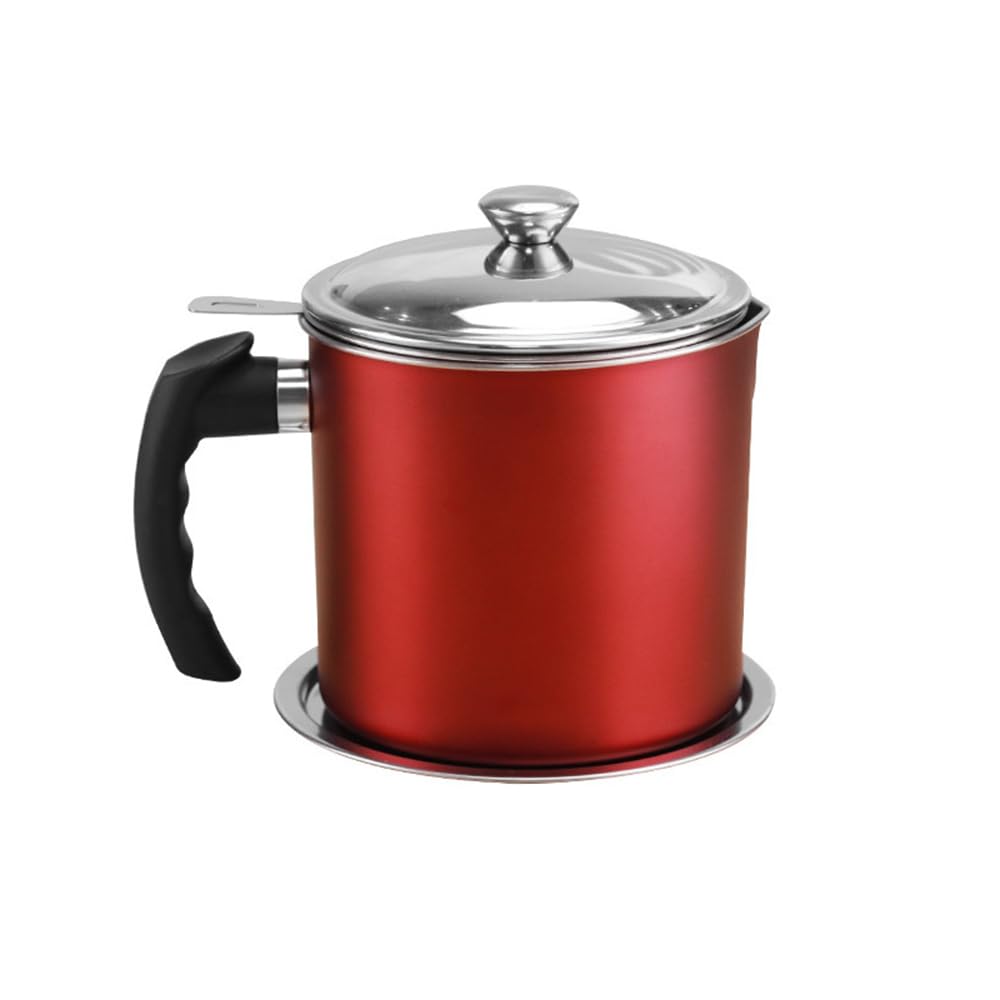BYWXW 304 Stainless Steel Oil Strainer Pot with Strainer,with Lid,Large Capacity Oil Filter, Bacon Tool Multi-function Container Cooking Oil Filter for Kitchen (Size:1.3L,Color:Red)