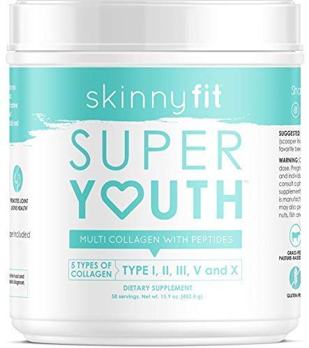 SkinnyFit Super Youth Multi-Collagen Peptide Powder Unflavored, Hair, Skin, Nail, Joint Support, 58