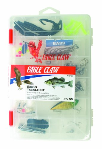 EAGLE CLAW BASS TACKLE KIT, 55 PIECES, CONTAINS ASSORTMENT OF HOOKS, SINKERS AND TACKLE FOR FRESHWATER BASS FISHING