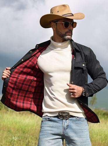 Image of Men's Shirt Jacket Shacket with Flannel Lined Casual Snap Button Overshirt Western Cowboy Jackets Fall Clothing