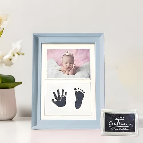 Image of Art Street Newborn Baby Clay Handprint and Footprint Desk Premium Table Photo Frame, Vector Design Home Decoration Frame For Table Top Desk, Birthday, Wedding & Return Gift - Blue (Size:4.5x6.5 Inch)