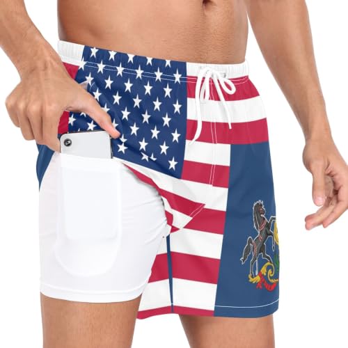 Short de bain léger Yuiboo S avec motif Pennsylvanie pour homme