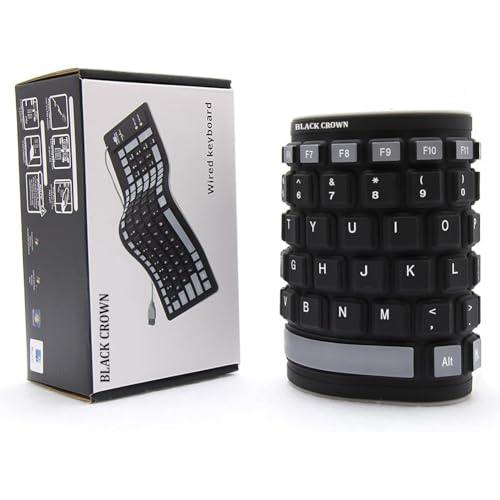 Image of BLACK CROWN Flexible Keyboard, Foldable Silicone Keyboard USB Wired Waterproof Rollup Key-Board for PC, Notebook, Laptop. (Black+Grey)
