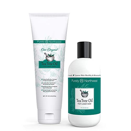 Purely-Northwest-Tea-Tree-Oil Antifungal Body wash PLUS our Tea Tree Oil Foot & Hand Cream. Soothes Itchy, Dry, Cracked feet