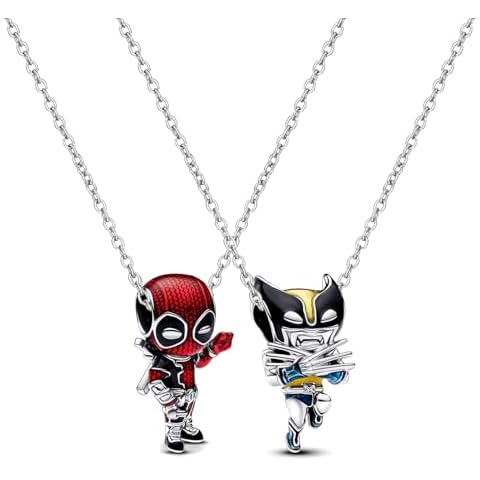 2 PCS Deadpl and Wolvers Necklace Set, Superhero Series Best Friend Necklace, BFF Friendship Necklaces for 2, Non-Tarnished Cable Chain with Sliding Clasp for Adjustable Sizes, Gift for Men, Women Cover
