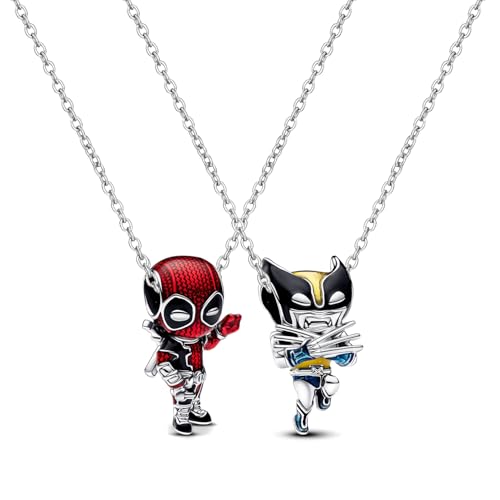 2 PCS Deadpl and Wolvers Necklace Set, Superhero Series Best Friend Necklace, BFF Friendship Necklaces for 2, Non-Tarnished Cable Chain with Sliding Clasp for Adjustable Sizes, Gift for Men, Women