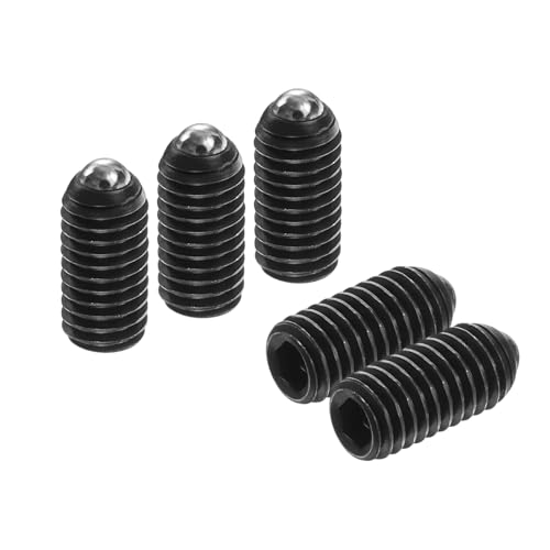 sourcing map 5pcs Screw Thread Ball Plunger M5 x 10mm High Carbon Steel Hex Socket Spring Plunger Ball for Lubrication Pneumatic Tools, Black