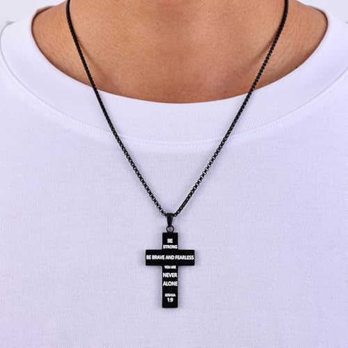 Fiusem 16-24 Inch Cross Necklace for Men, Inspirational Bible Verse American Flag Cross Chain, Stainless Steel Cross Pendant Necklace Jewelry Gift3