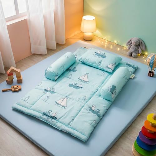 Image of BAYBEE Bedding Set for Newborn | Baby Cushion Mattress | Foldable Carry Bed | Pure Cotton Lounger | Travel-Friendly Nest for 0-6 Months (Green)