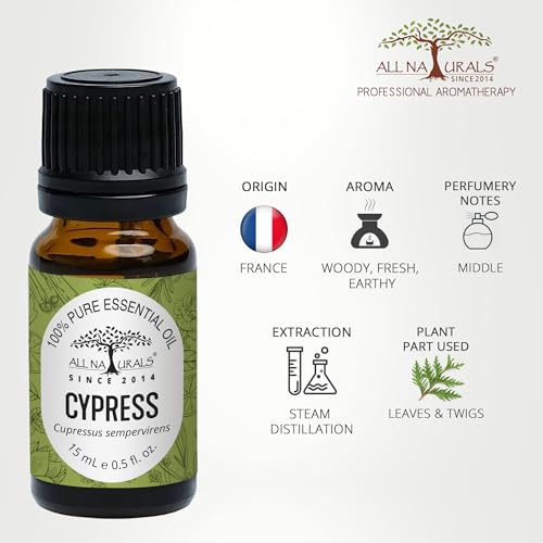 All Naturals - Cypress Essential Oil (15ml) | Pure, Undiluted, and Therapeutic Grade Cypress Oil for Skin, Hair, and Aromatherapy | Relaxing and Calming Properties | Essential Oil for Home Fragrance