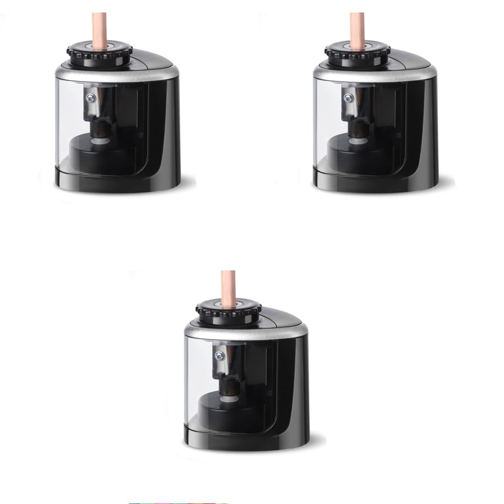 Climberty® Electric Sharpener for Pencil with Durable Blade Fast Sharpen Battery Operated Automatic for No.2 Colored Pencils 6-8mm Without Battery Black 3PCS