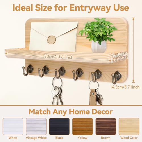 Miniatura 7 de Kldgris Colgador Llaves Pared Cuelga Llaves Con 5 Ganchos Porta Llaves De Pared Para Salón, Entrada, Pasillo, Oficina Color Madera