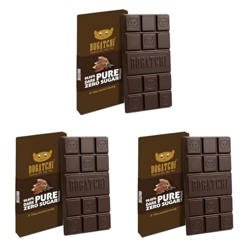 Image of BOGATCHI 99% Dark Chocolate Bar 60g - Zero Sugar & Unsweetened Pure Cocoa | Single Origin Premium Dark Chocolate | Rich in Antioxidants | Keto Chocolate | Healthy Bitter Chocolate (Pack of 3)
