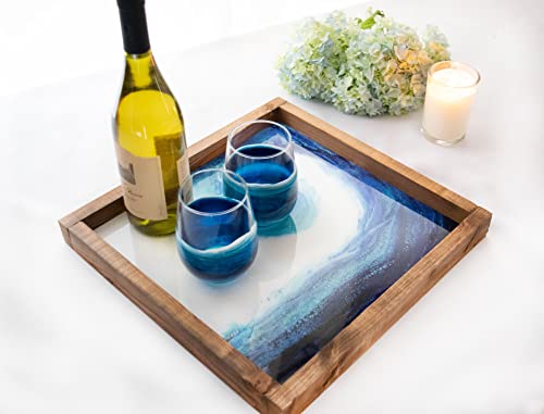 Schafer Art Studio - Turquoise Blue Wave Large Charcuterie Board, Serving Platter, Resin Ocean Coastal or Beach Home Décor - Image 3