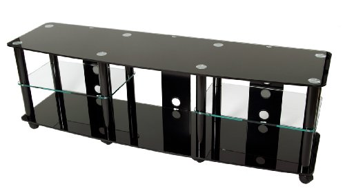 TransDeco TV Stand with Wheel Center Shelf, 75" LCD/LED TV, Black