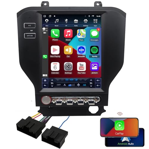 Topdisplay for Ford Mustang Radio Upgrade 2015-2023,Android Stereo Navigation Replacement,9.7inch 8core CPU,4GB RAM,Carplay and Android Auto,Keep SWC and Factory Camera, Black