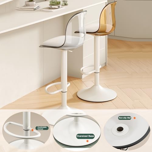 Butacos giratorios de acrílico ajustables para barra, set de 2, con respaldo transparente, diseño moderno para isla de cocina, con patas metálicas y cojín pequeño de poliuretano (verde) miniatura 4
