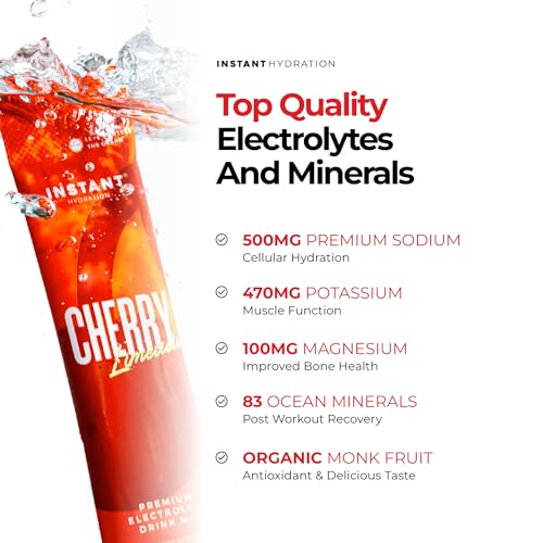 Image of Instant Hydration Sugar Free Electrolytes Powder Packets - Shawn Johnson Cherry Limeade Electrolyte Drink Mix & Travel Essentials - Boost Recovery, Brain Health, Muscle & Tissue Support - 20 Sticks