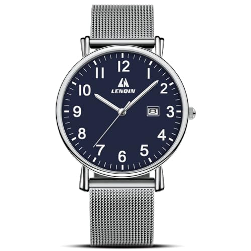 LN LENQIN Herren Uhr Edelstahl Uhren Herren Männer Analog Quarz Armbanduhren 30M wasserdichte Mode Casual Uhr für Männer