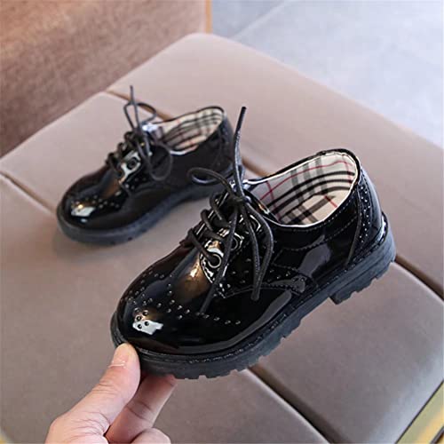 Chaussures de Ville Enfant Garçon Classiques Mode à Lacets Oxford Shoes Fille Brogues Confort Plat Mariage Formelles en Cuir Chaussure de Princesse Noir 23