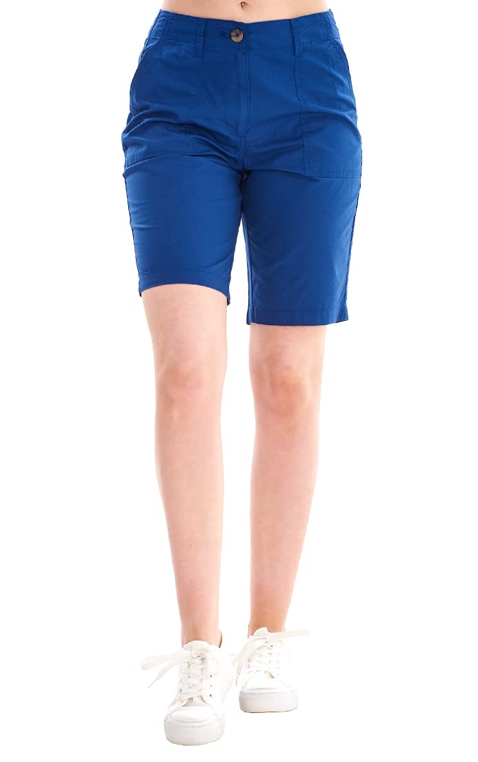 Ladies Pure Cotton Poplin Knee Shorts Blue