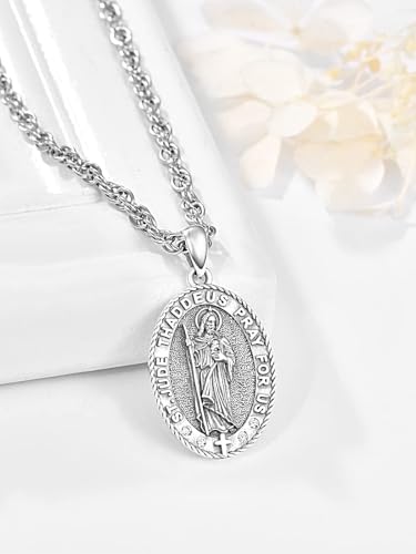 TANGPOET Saint Medal Pendant Necklace for Men 925 Oxidized Sterling Silver Patron Religious Christian Protection Amulet Jewelry Gifts for Birthday Fathers Day Christmas2