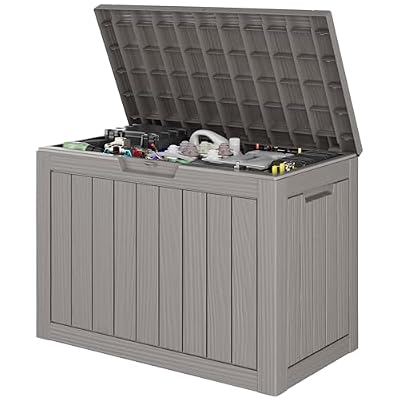 GULAIMOAO Outdoor Storage Box, 45 Gallon Deck Box with Lockable Lid, Waterproof Resin Storage Bin for Cushions, Garden Tools, Patio Furniture, Grey