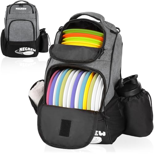 NEGREW Disc Golf Bag,Durable Disc Golf Backpack Holds 25+ Discs,Lightweight Frisbee Golf Bag with Mutiple Pockets,Disk Golf Accessories(Disc Not Included) (Grey)
