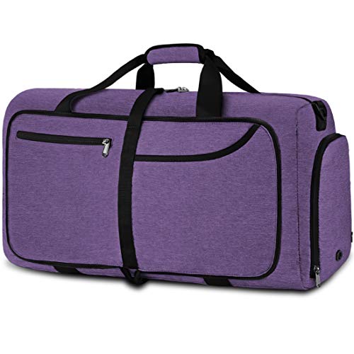 NEWHEY Opvouwbare reizen plunjezakken voor mannen weekend 's nachts tas sport gymtas met schoen compartiment opvouwbare bagage Holdall tas waterbestendig 65L paars