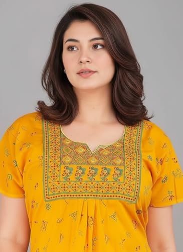 Image of Women's Cotton Jaipuri Nighty Gown - Pack of 2 Rajasthani Print Maxi Night Dress with Pocket - Soft & Comfortable Ladies Sleepwear & Loungewear