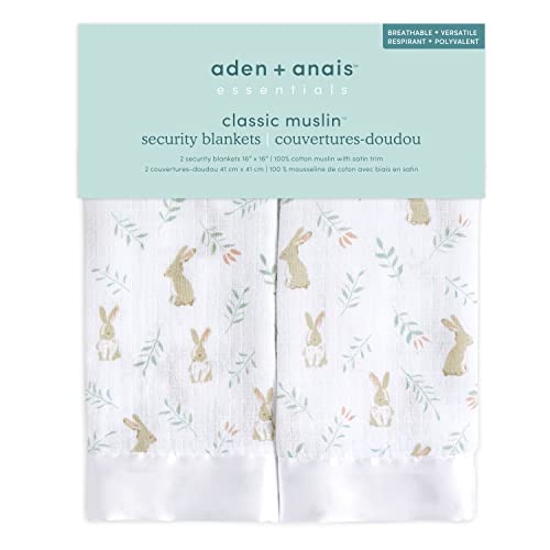 Image of aden + anais Essentials Issie Security Blankets, Super Soft 100% Cotton Muslin, 2 Pack, Blushing Bunnies