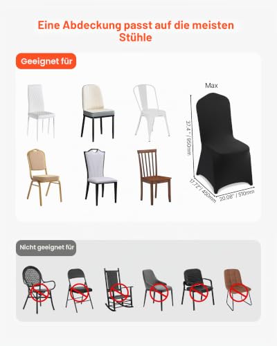 VEVOR Stuhlhussen Stuhlbezug 150 STK. waschbarer & Abnehmbarer Stuhlüberzug aus Polyester-Spandex für Hochzeitsfeiern Esszimmerbankette… – Ansicht 4