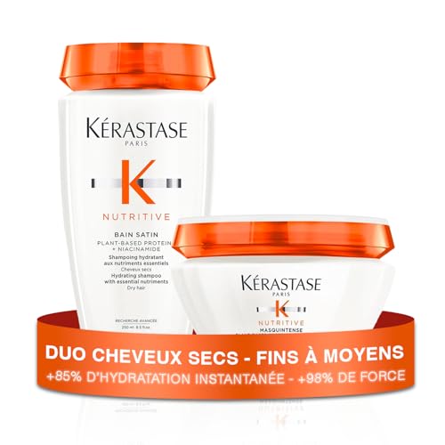KÉRASTASE Nutritive - Routine Cheveux Secs, Fins à Moyens - Shampoing Bain Satin + Masque Cheveux Masquintense - Apporte des Nutriments Essentiels, Nourrit &...