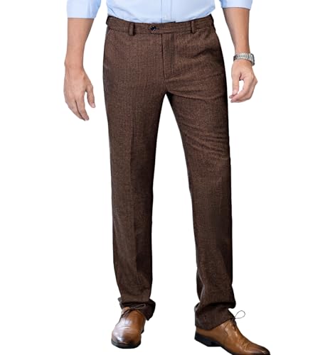 Men's Tweed Pants Herringbone Thick Wool Pleated Front Dress Suit Vintage Trousers