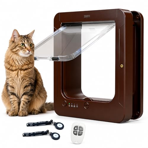 Puerta para gatos automática microchip trampilla inteligente RFID mascotas pequeñas marrón 2