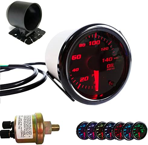 CYONRUAN Oil Pressure Gauge 52mm Oil Press Meter with 1/8 NPT Male Thread Sensor ,with Cup,2'',7 Colors, 0-140 PSI, Digital LED