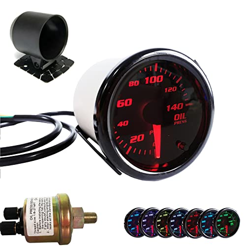 Cyonruan Oil Pressure Gauge 52Mm Oil Press Meter With 1/8 Npt Male Thread Sensor ,With Cup,2'',7 Colors, 0-140 Psi, Digital Led #TOP3