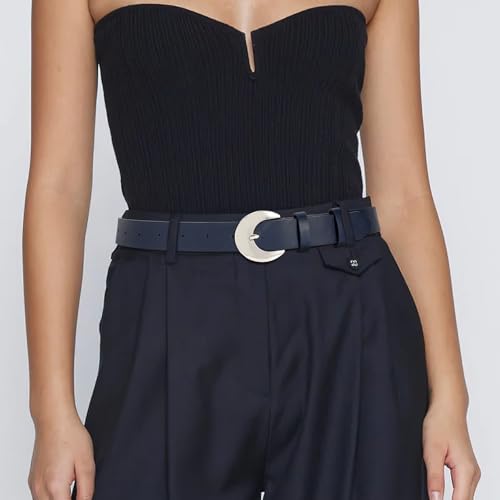 Women Leather Belts for Jeans Pants Fashion Silver Rounded Buckle Ladies Leather Casual Waist Belt2