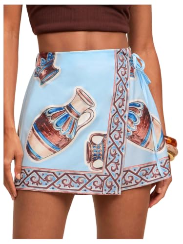Image of SweatyRocks Women's Boho Mini Skirts Floral Shorts Tie Side Wrap Skorts