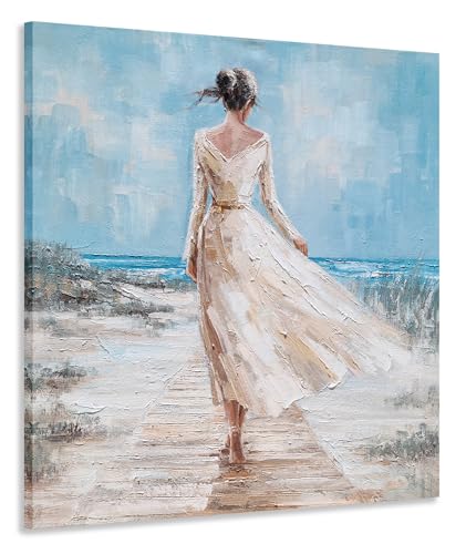 GALLERIEDECO Beach Canvas Wall Art - Beautiful Lady Relaxing Coastal