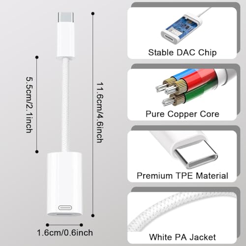 Image of ZORBES USB C to Lightning Audio Adapter and Charge Adapter,Type C Male to Female Lightning Headphone Audio Converter for Phone 16 /16 Pro /15 /15 Pro Max,iPad Pro /Air 6 /5 Compatible with Galaxy S25 /S24
