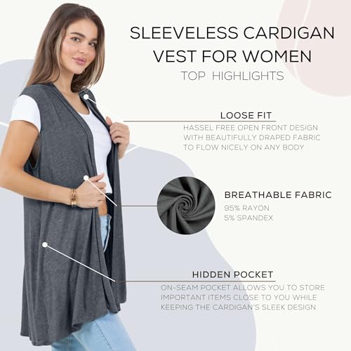 Image of Azules Sleeveless Long Cardigan for Women with Pockets - Lightweight Open Front, Flowy Dressy Layer for Work or Casual Wear